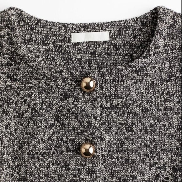 H&M Collarless Gold Buttons Long Sleeve Gray Short Blazer NEW with Tag Size M - Picture 2 of 6